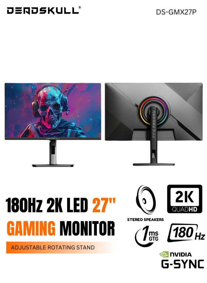 DEADSKULL 27 Inch Gaming Monitor, Pane IPS, 165Hz Refresh Rate, 1ms Response Time, AMD FreeSync (NVIDIA G-Sync Compatible) Flat screen with lifting base. - Image 1