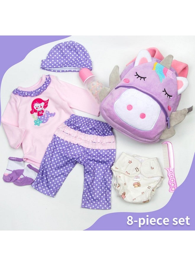 Pedolltree 8 Pcs Reborn Baby Girl Doll Clothes Outfit Accessories With Backpack Fit For 17-22 Inch Reborn Doll Newborn Baby Girl - Image 3