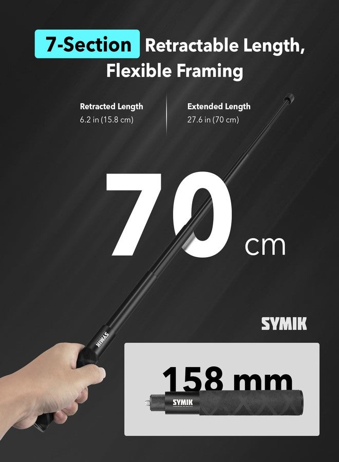 اس واي ام اي كيه عصا سيلفي غير مرئية من SYMIK لكاميرات Insta360، عصا تمديد بطول 27.6 بوصة مصنوعة من سبائك الألومنيوم، عصا أحادية قابلة للتمديد محمولة لكاميرات Insta360 X5 X4 Air X3 ONE X2 و DJI Osmo 360 - Image 2