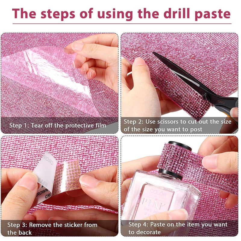 Outus 12000 Pcs Bling Bling Rhinestone Sheet Rhinestones Sticker DIY Car Decoration Sticker Self Adhesive Glitter Crystal Gem Stickers for Car Decoration, 9.4 x 7.9 Inch(Pink) - Image 4