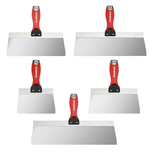 Goldblatt مجموعة سكاكين جدران جافة Goldblatt، 5 قطع من الفولاذ المقاوم للصدأ - تشمل - 6''، 8''، 10''، 12''، 14'' أدوات، مثالية لتغطية مفاصل الجدران الجافة، والتشطيب والترقيع - Image 1