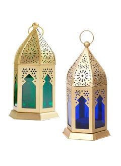 Blue Well Overseas Blue Well Overseas Iron Unique Collection Decorative Hanging LanternLamp With TLight Candle Set of 2 Rajasthani Matci Gold  - Image 1