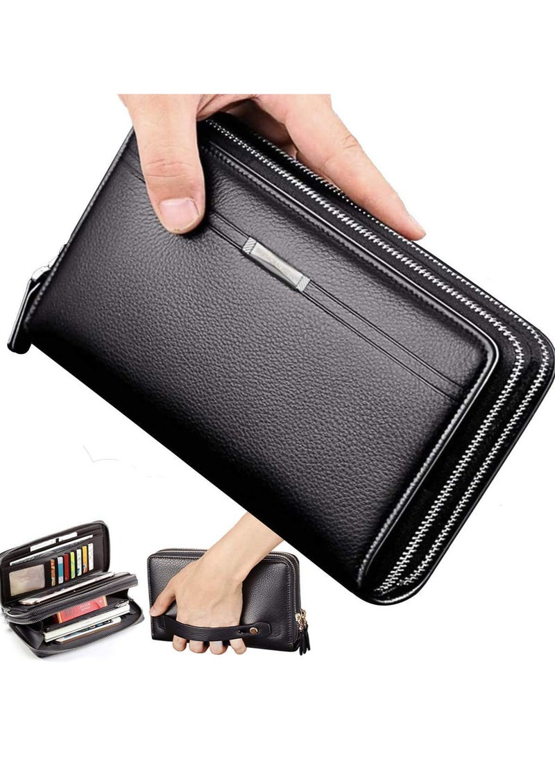 Rscy Mens Wallet Long Purse Leather Clutch Large Business Handbag Phone Card Holder Case Gift for Men Father Son Husband Boyfriend - Image 1