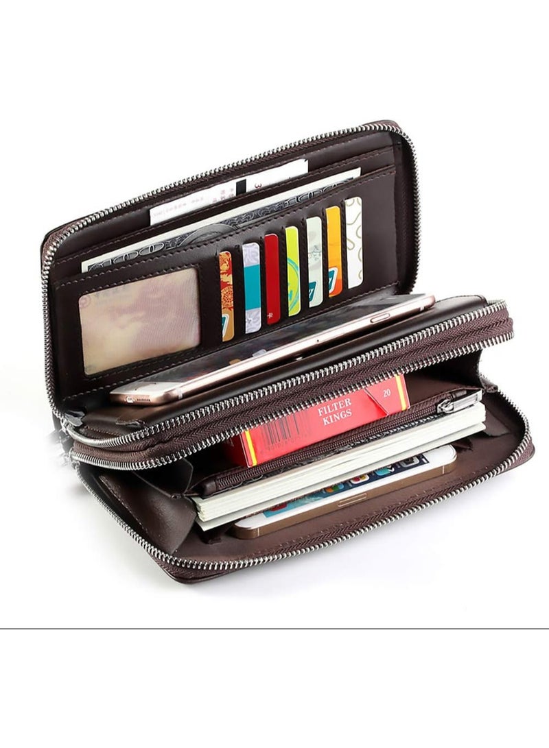 Rscy Mens Wallet Long Purse Leather Clutch Large Business Handbag Phone Card Holder Case Gift for Men Father Son Husband Boyfriend - Image 3