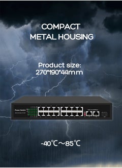 EXPGlobal Surveillance switch 16 + 2 PoE Switch, 16 POE 100 Mbps ports, 2 up Link 1000 Mbps ports, 1 SFP 1000Mbps port, 250W, AI function Extend up to 250m, 4kv lightning protection, power over Ethernet,52V 4.8 A  - Image 3