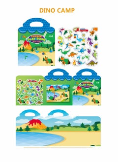 KASTWAVE 2pcs Reusable Sticker Books for Kids Children Scene Stickers DIY Hand on Puzzle Cartoon Animal Learning Cognition Toys Gift Dino Camp Under the Sea  - Image 2