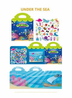 KASTWAVE 2pcs Reusable Sticker Books for Kids Children Scene Stickers DIY Hand on Puzzle Cartoon Animal Learning Cognition Toys Gift Dino Camp Under the Sea  - Image 3