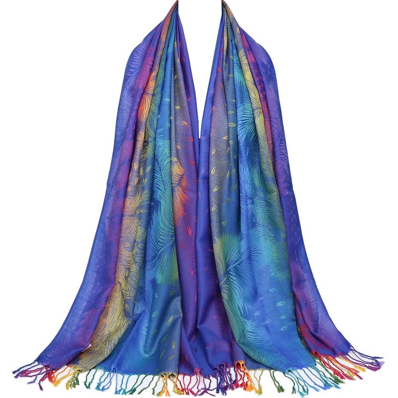 Neelamvar Colorful flowers Jacquard cotton pashmina Women Wrap Shawl tassels Scarves (THM02-03) - Image 1