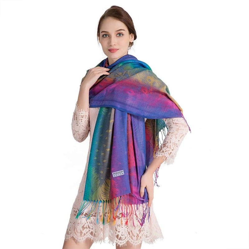 Neelamvar Colorful flowers Jacquard cotton pashmina Women Wrap Shawl tassels Scarves (THM02-03) - Image 3