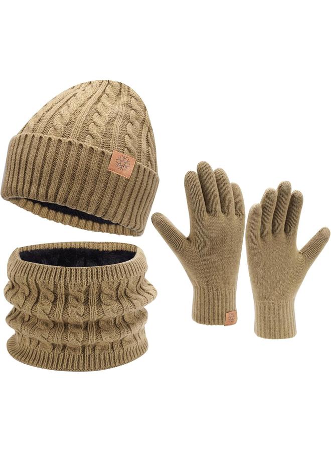 KOWVOWZ Winter Cap for Men and women, Winter Beanie Hat Scarf Touchscreen Gloves Set, 3-in-1 Mens&women Neck Scarves Glove Hat Set for Men and Women - Image 1