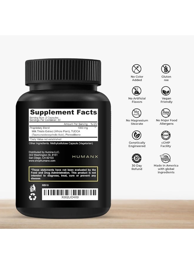 HUMANX TUDCA+ 1000mg (Tauroursodeoxycholic Acid) Powerful Serving Size - Liver Health Aid for Detox and Cleanse - Vegan, Non GMO - USA Made Easy to Swallow Capsules - Tudca Bile Salt Supplement Powder - Image 2