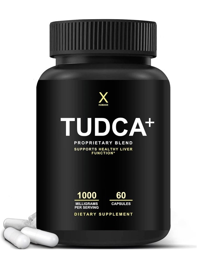 HUMANX TUDCA+ 1000mg (Tauroursodeoxycholic Acid) Powerful Serving Size - Liver Health Aid for Detox and Cleanse - Vegan, Non GMO - USA Made Easy to Swallow Capsules - Tudca Bile Salt Supplement Powder - Image 1