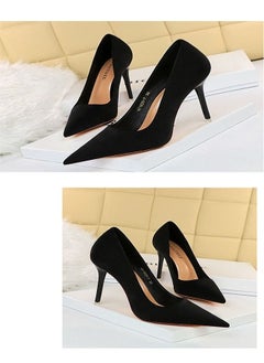 BIGTREE Suede Shallow Pointed High Heels 10.5CM Black  - Image 2
