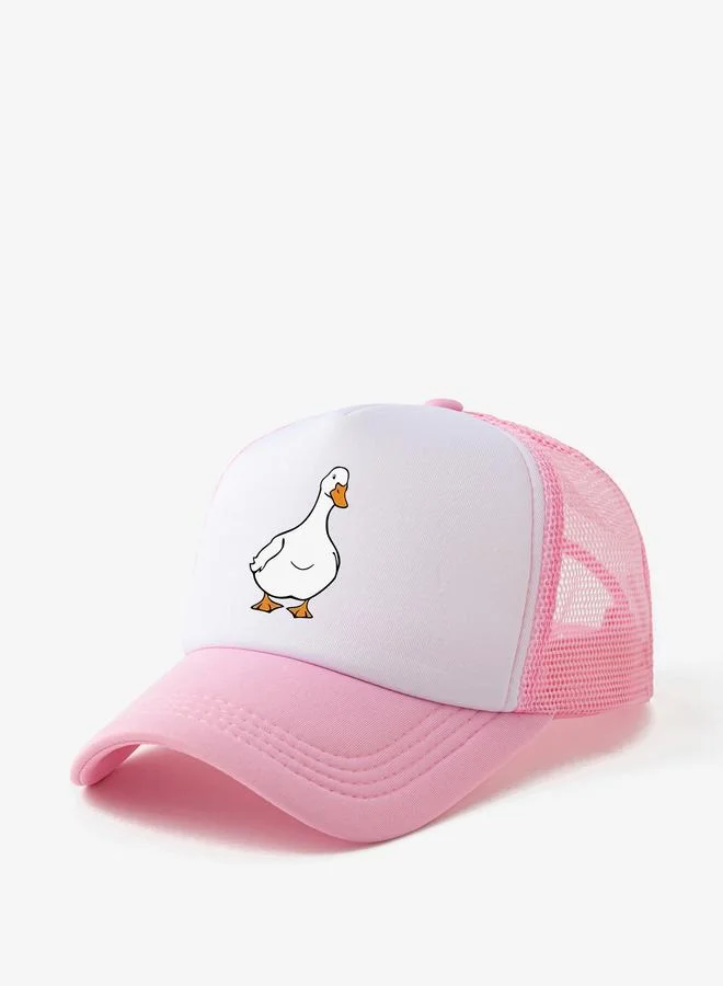 تايك تو قبعة بيسبول وردية بطبعة بطة