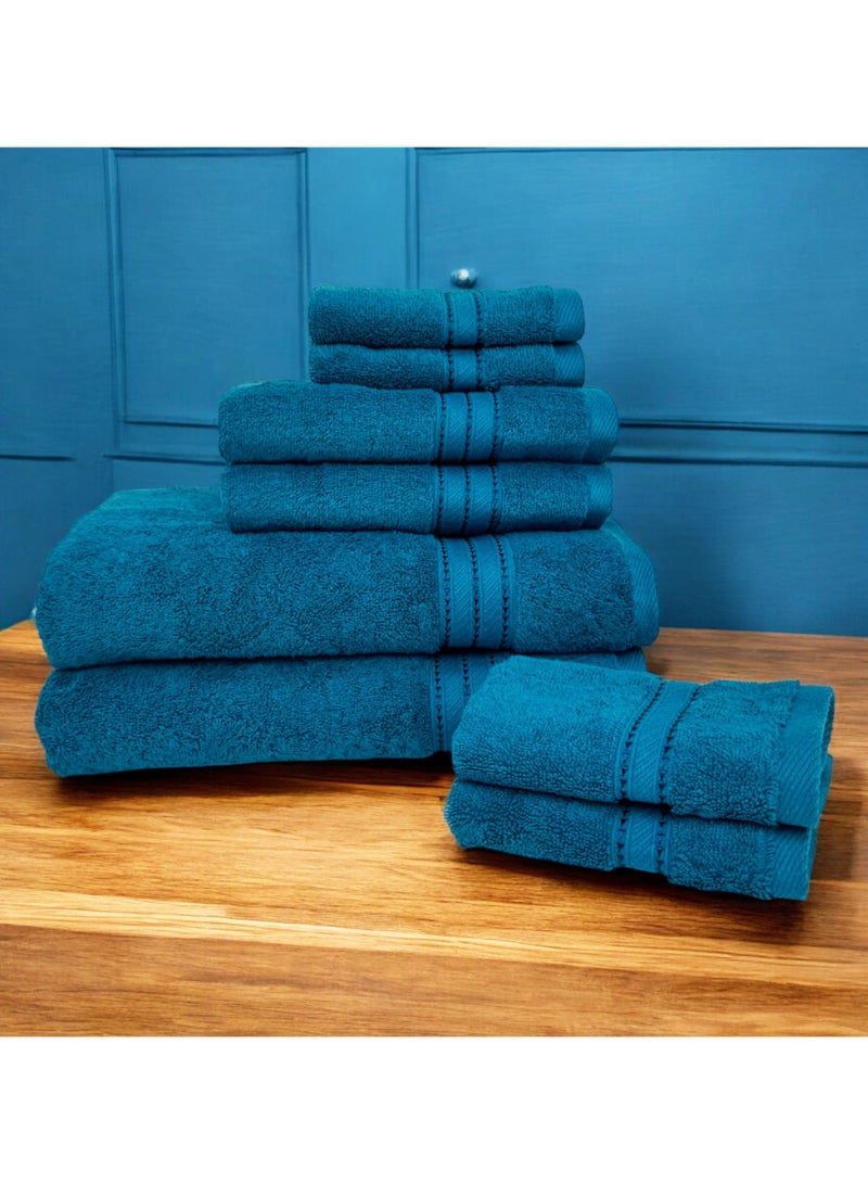 كاسينو Kassino 8 Piece Towels Set - 100% Combed Cotton Includes 2 Bath, 2 Hand & 4 Face Towels, Soft & Quick-Dry, Highly Absorbent, Double Stitched Hotel Towels Quality | Petrol  - Image 2