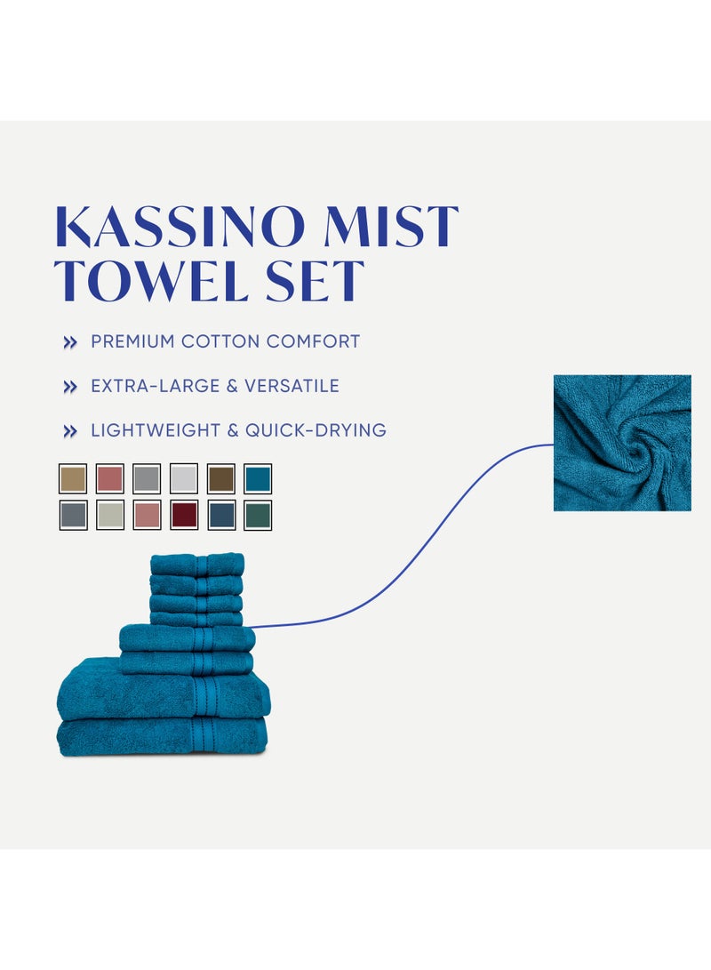 كاسينو Kassino 8 Piece Towels Set - 100% Combed Cotton Includes 2 Bath, 2 Hand & 4 Face Towels, Soft & Quick-Dry, Highly Absorbent, Double Stitched Hotel Towels Quality | Petrol  - Image 3