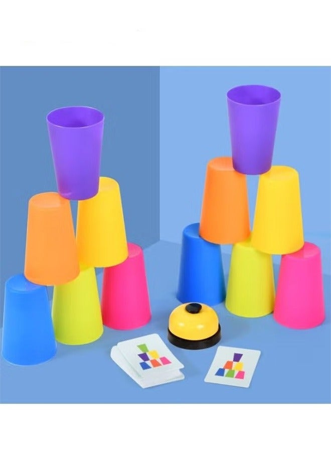 Bukela Cups Games 12 PCS Quick Stack Cups Set Portable Cups Games with 50 Cards and Bell Classic Stacking Balancing Game for Kids Speed Training Challenge Competition For Boys and Girls - Image 1