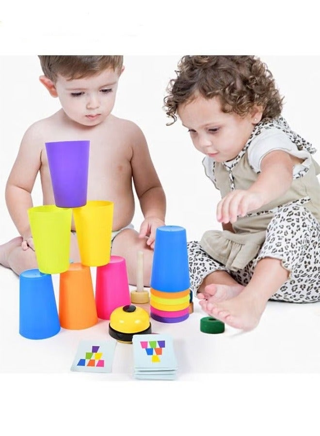 Bukela Cups Games 12 PCS Quick Stack Cups Set Portable Cups Games with 50 Cards and Bell Classic Stacking Balancing Game for Kids Speed Training Challenge Competition For Boys and Girls - Image 3