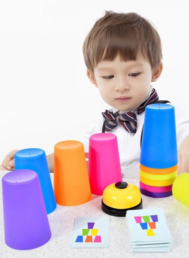 Bukela Cups Games 12 PCS Quick Stack Cups Set Portable Cups Games with 50 Cards and Bell Classic Stacking Balancing Game for Kids Speed Training Challenge Competition For Boys and Girls - Image 4