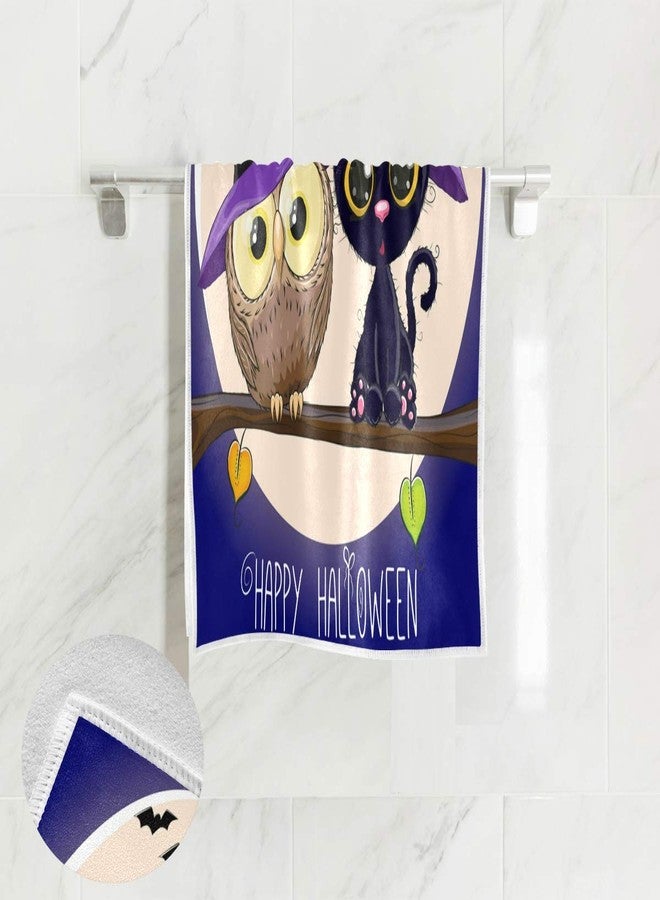ألازا منشفة يد من ALAZA Halloween Cat Black Kitten and Owl لليوجا وصالة الألعاب الرياضية من القطن للوجه والسبا، ماصة متعددة الأغراض للحمام والمطبخ والفندق وديكور المنزل، مجموعة 15 × 30 بوصة - Image 2