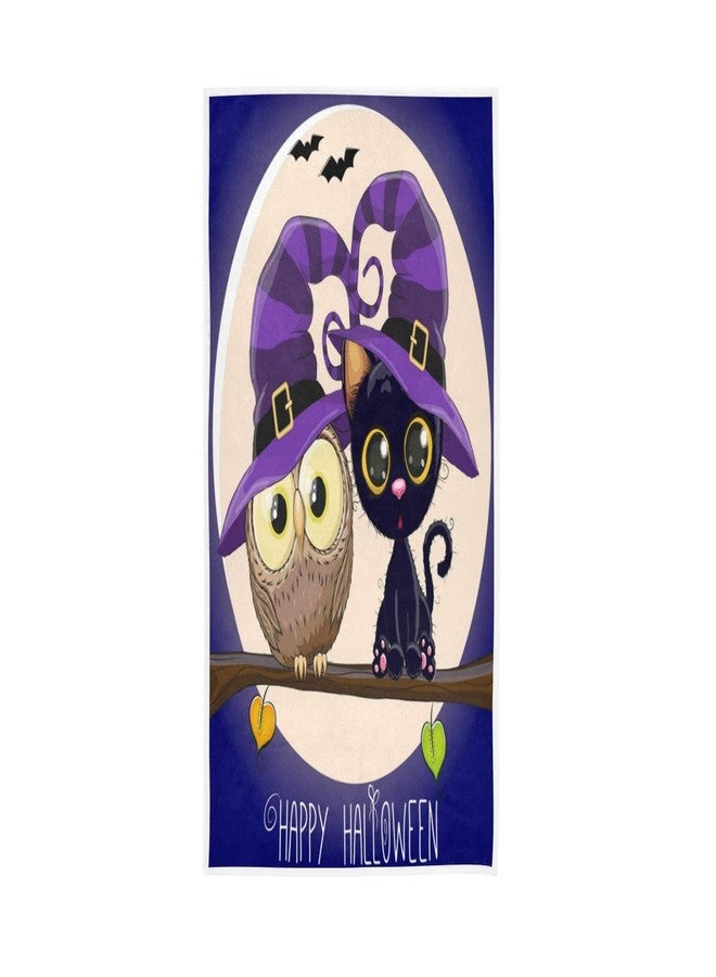 ألازا منشفة يد من ALAZA Halloween Cat Black Kitten and Owl لليوجا وصالة الألعاب الرياضية من القطن للوجه والسبا، ماصة متعددة الأغراض للحمام والمطبخ والفندق وديكور المنزل، مجموعة 15 × 30 بوصة - Image 1
