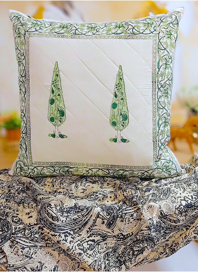 OJARIYA Lemon Goldcrest Hand Block Printed Non Allergenic Organic Cotton Quilted Cushion Cover 65 Cm X 65 Cm  - Image 3