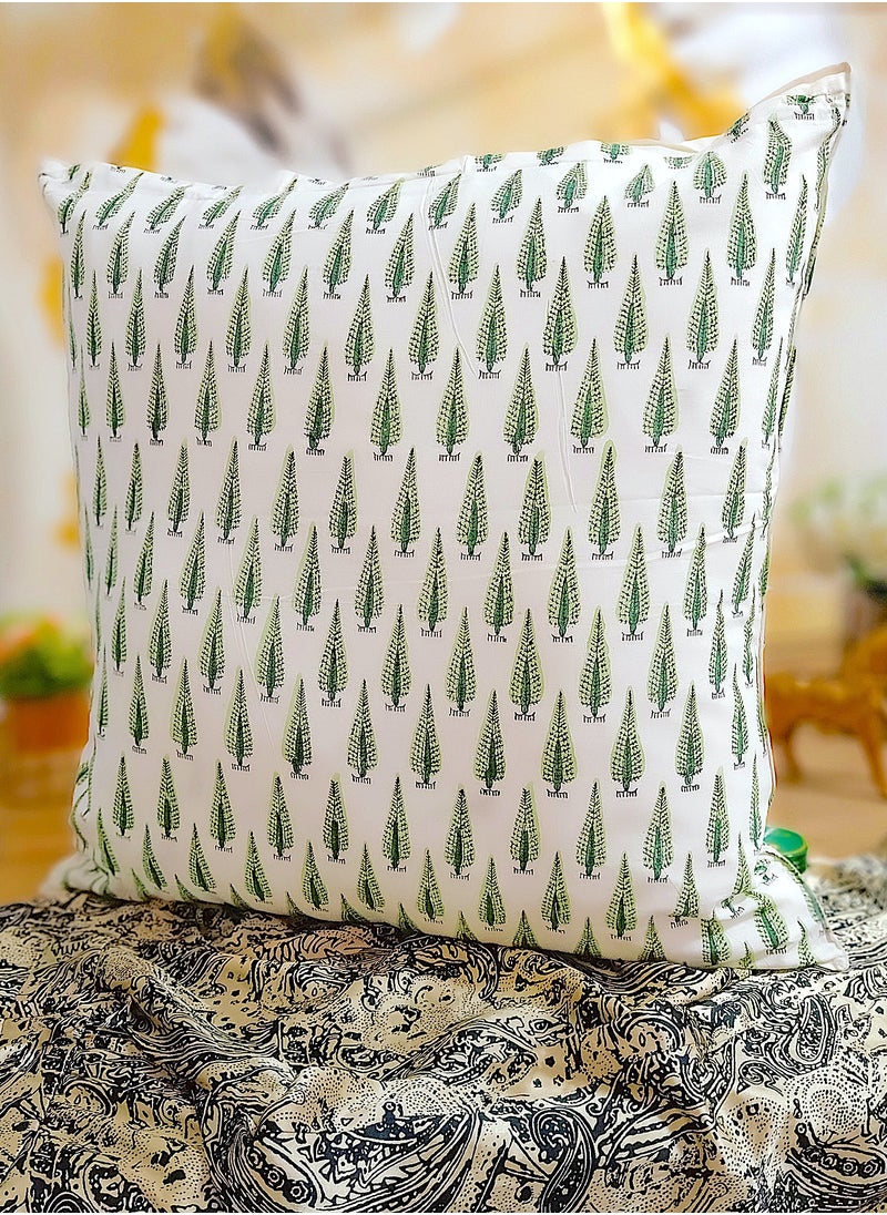 OJARIYA Lemon Goldcrest Hand Block Printed Non Allergenic Organic Cotton Quilted Cushion Cover 65 Cm X 65 Cm  - Image 2
