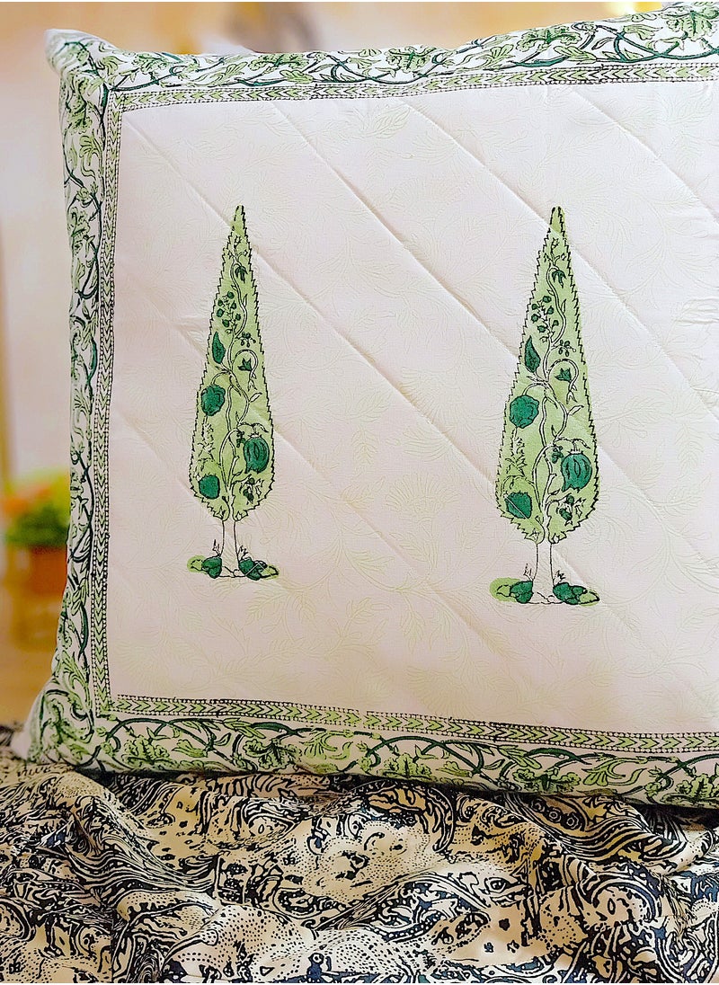 OJARIYA Lemon Goldcrest Hand Block Printed Non Allergenic Organic Cotton Quilted Cushion Cover 65 Cm X 65 Cm  - Image 4