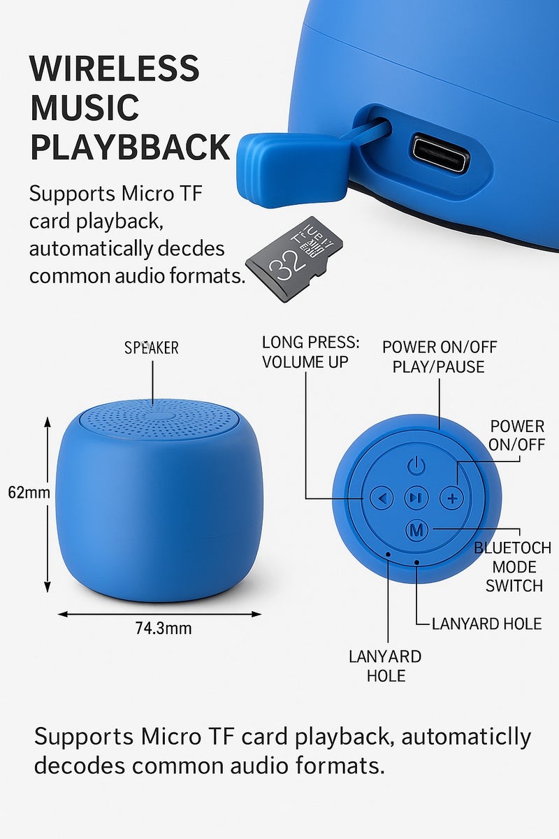 ALTRONE Super Compact Mini Portable Bluetooth Speaker - 5W HD Sound with Deep Bass, 18H Long Playtime, IPX6 Waterproof Wireless Speaker Supports TF Card & Type-C Fast Charging for Travel, Home & Outdoor - Image 2