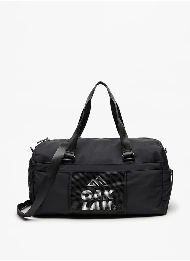 أوكلان Logo Print Duffel Bag with Adjustable Strap and Zip Closure