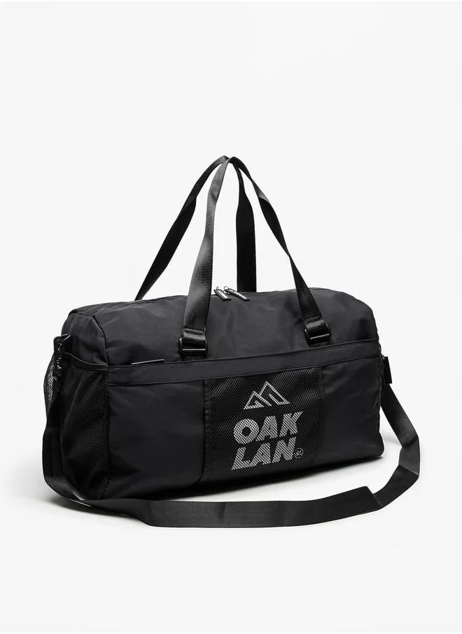 أوكلان Logo Print Duffel Bag with Adjustable Strap and Zip Closure