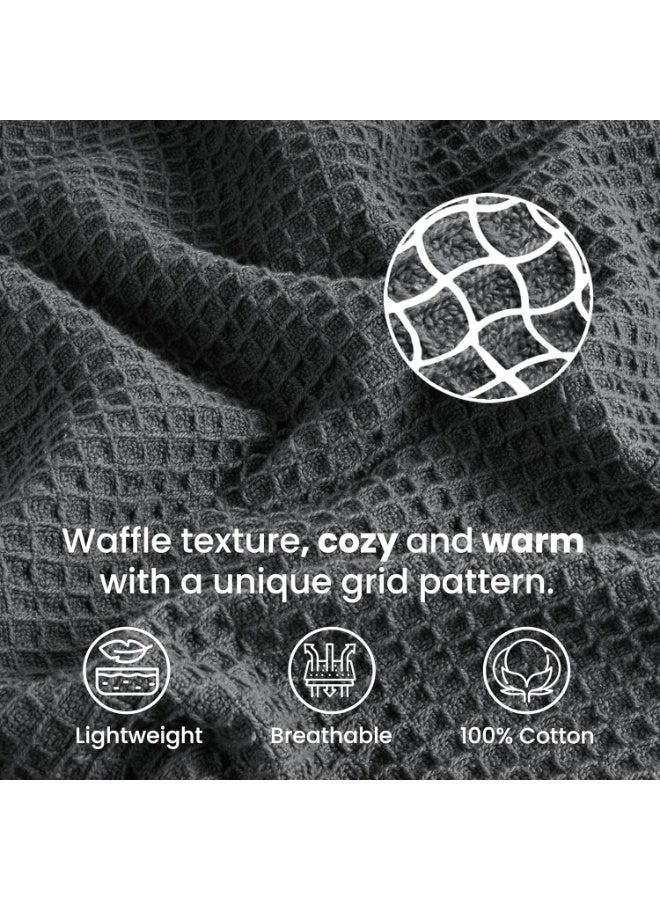 Tex Trend 100% Cotton Blankets King Size – Durable and Versatile Waffle Weave Blankets for Year Round Coziness – Breathable & Lightweight - Grey (90”x108”) - Image 5