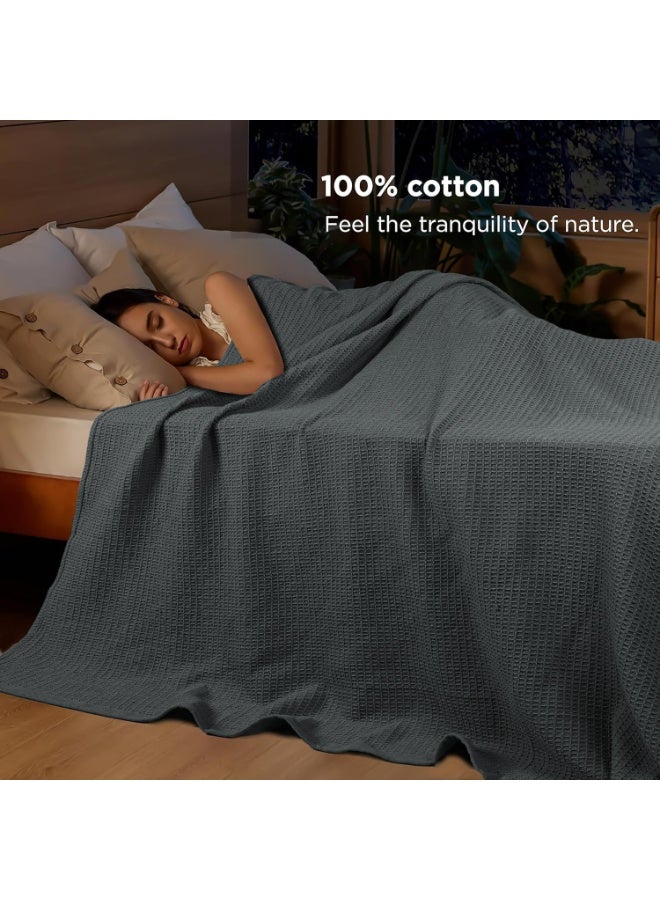 Tex Trend 100% Cotton Blankets King Size – Durable and Versatile Waffle Weave Blankets for Year Round Coziness – Breathable & Lightweight - Grey (90”x108”) - Image 3
