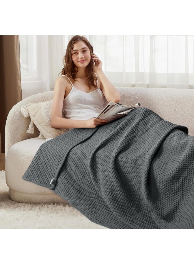 Tex Trend 100% Cotton Blankets King Size – Durable and Versatile Waffle Weave Blankets for Year Round Coziness – Breathable & Lightweight - Grey (90”x108”) - Image 1