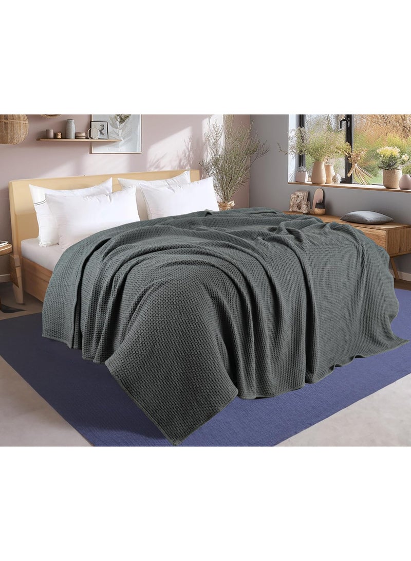 Tex Trend 100% Cotton Blankets King Size – Durable and Versatile Waffle Weave Blankets for Year Round Coziness – Breathable & Lightweight - Grey (90”x108”) - Image 4