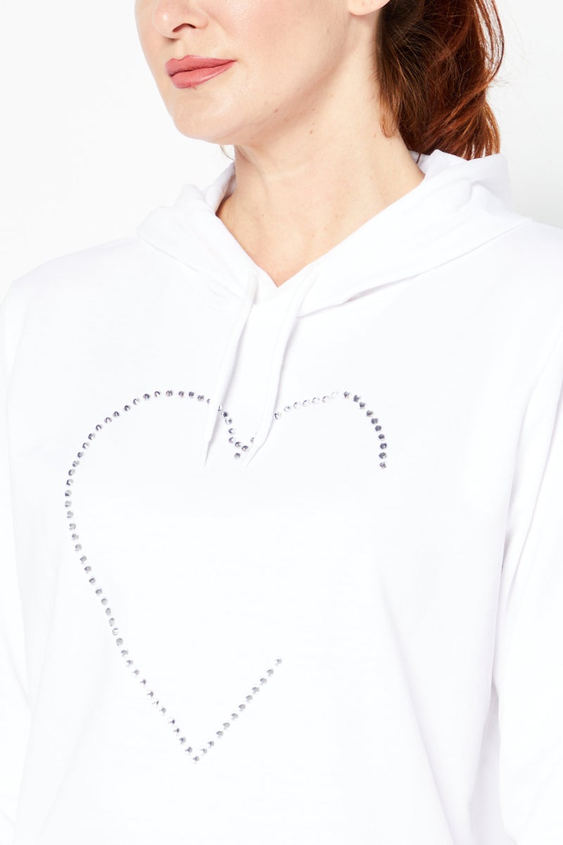 Love Moschino Women Hooded Neck Rhinestone Sweatshirt, White  - Image 3