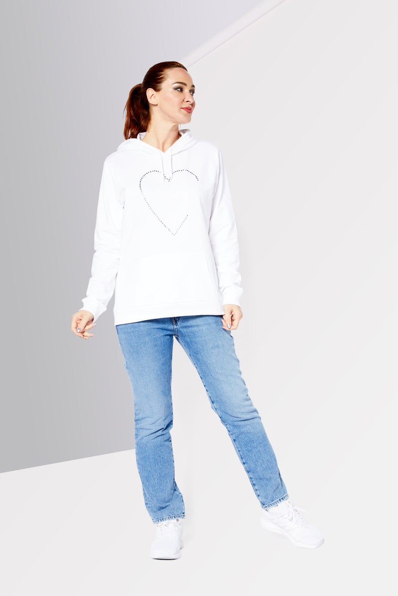 Love Moschino Women Hooded Neck Rhinestone Sweatshirt, White  - Image 2