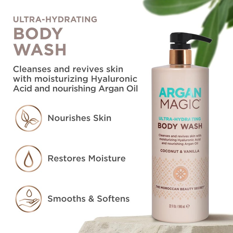 Argan Magic UltraHydrating Body Wash with Hyaluronic Acid Argan Oil Cleanses Revives Moisturizes Made in USA Paraben Free Cruelty Free 32 oz - Image 3