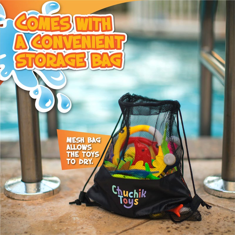 Chuchik 30 Pcs Diving Toys  Swimming Pool Toys for Kids Ages 4-8 8-12 with a Storage Net Bag. Pool Dive Toys for Kids. Pool Games  Swim Summer Water Toys. Include Diving Sticks & Pool Rings - Image 3