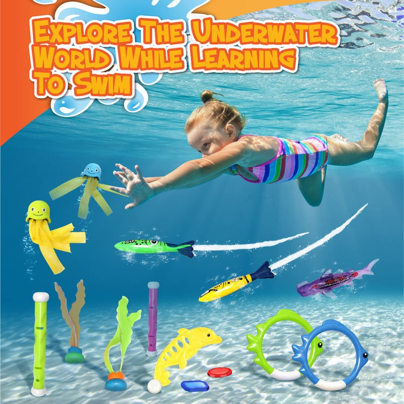 Chuchik 30 Pcs Diving Toys  Swimming Pool Toys for Kids Ages 4-8 8-12 with a Storage Net Bag. Pool Dive Toys for Kids. Pool Games  Swim Summer Water Toys. Include Diving Sticks & Pool Rings - Image 4