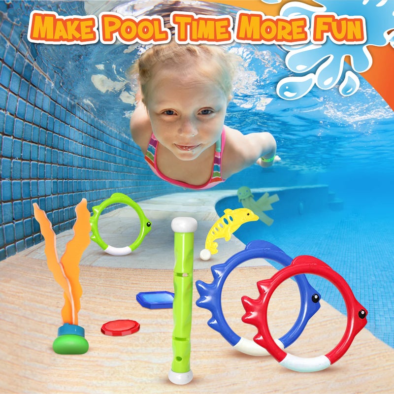Chuchik 30 Pcs Diving Toys  Swimming Pool Toys for Kids Ages 4-8 8-12 with a Storage Net Bag. Pool Dive Toys for Kids. Pool Games  Swim Summer Water Toys. Include Diving Sticks & Pool Rings - Image 5