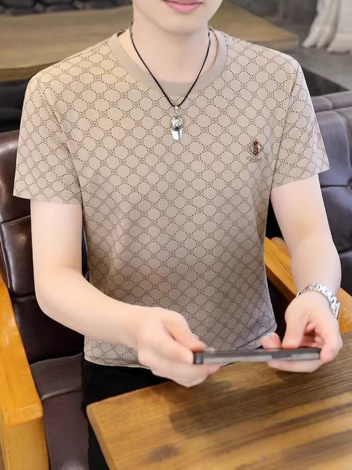 Brand Classy 2025 Men'S Short-Sleeved T-Shirt Summer Ice Silk Casual New Trendy Brand Round Neck Slim Half-Sleeved Thin - Image 4
