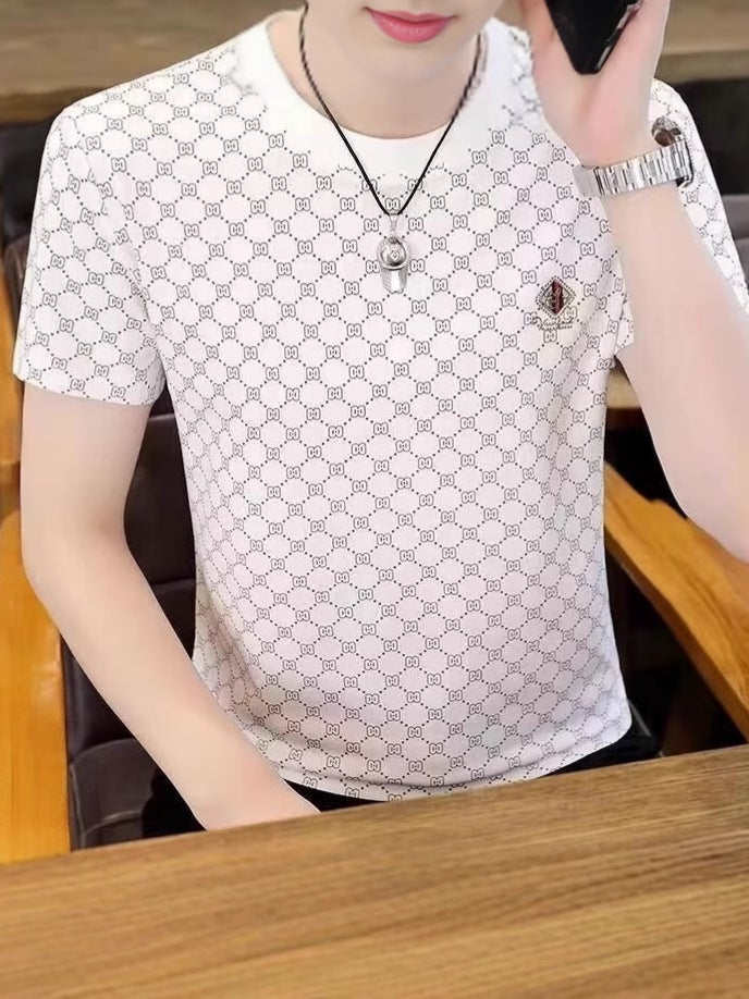 Brand Classy 2025 Men'S Short-Sleeved T-Shirt Summer Ice Silk Casual New Trendy Brand Round Neck Slim Half-Sleeved Thin - Image 2