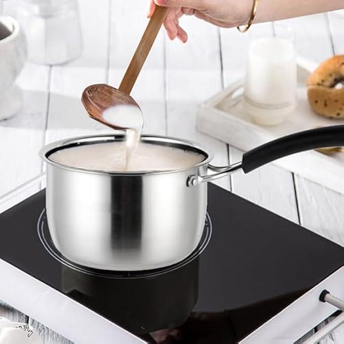 Luocute Stainless Steel Milk Pan Soup PotComposite Material Saucepan With Single Handle Quick Heat Transfer Anti Scald Design Versatile For Cooking Rice Porridge Steaming - Image 3