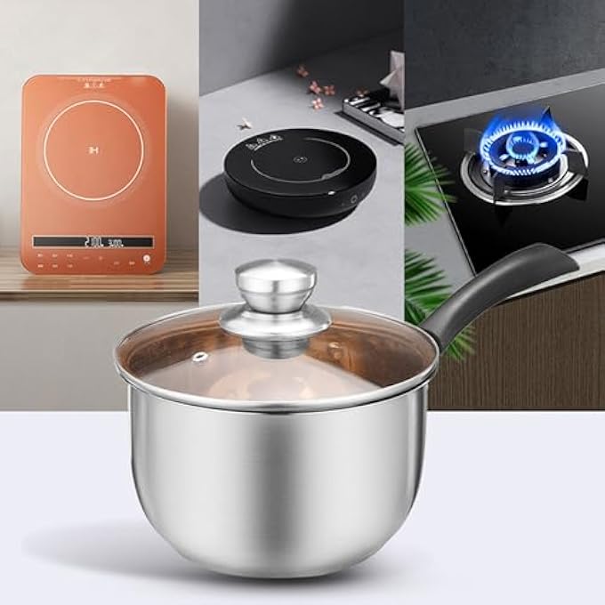 Luocute Stainless Steel Milk Pan Soup PotComposite Material Saucepan With Single Handle Quick Heat Transfer Anti Scald Design Versatile For Cooking Rice Porridge Steaming - Image 2