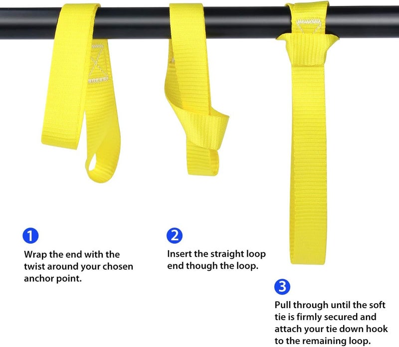 JCHL Soft Loop Tie Down Straps 1800Lbs Load Capacity, Tie Down Loops for Securing ATV UTV Motorcycles Scooters Dirt Bikes Lawn Garden Equipment Yellow (8 Pack) - Image 2
