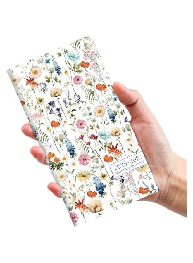 Arabest Pocket Calendar 2025-2027 for Purse, Two Year Monthly Planner Pocket Size, Jul 2025 to Jun 2027 Monthly Planner Small Size (6.5 x 3.5)-Wildflower  - Image 1