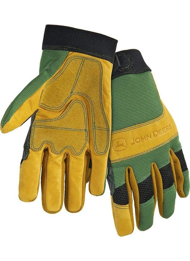 John Deere John Deere JD00009 Leather Gloves - X-Large, Grain Cowhide Leather Palm, Spandex Back, Hook and Loop Wrist 