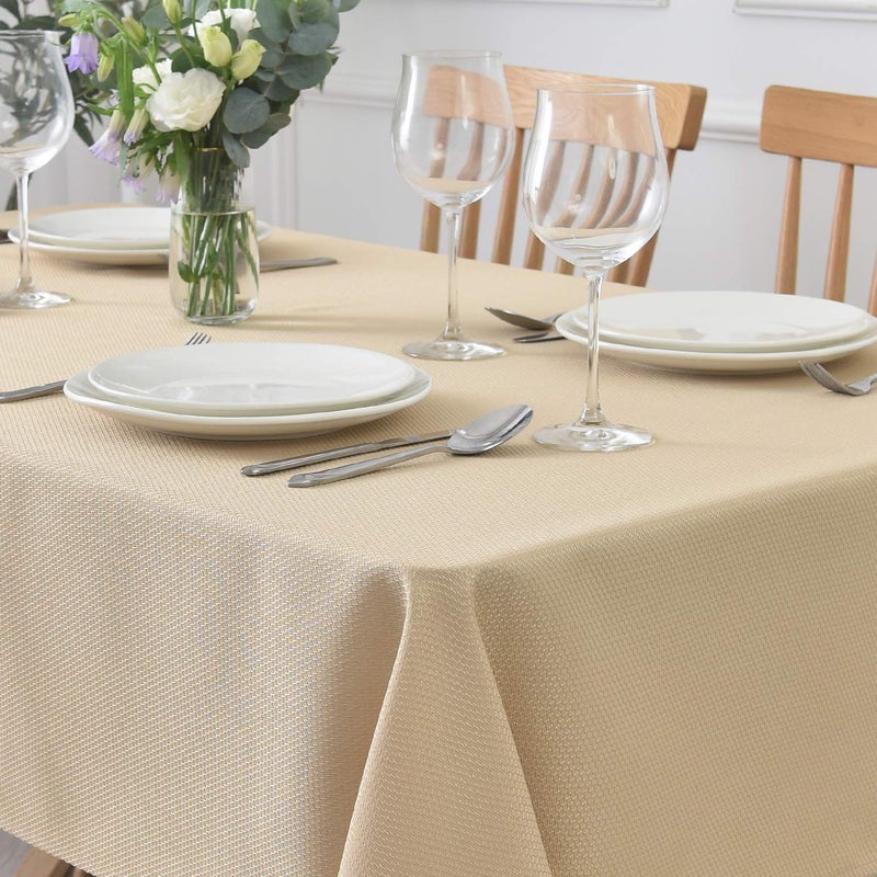 maxmill Rectangle Textured Tablecloth Waterproof Spillproof Wrinkle Free Table Cloth, Kitchen Dining Tabletop Decoration, Fabric Table Cover for Outdoor and Indoor Use, 52 x 70 Inch, Beige - Image 2