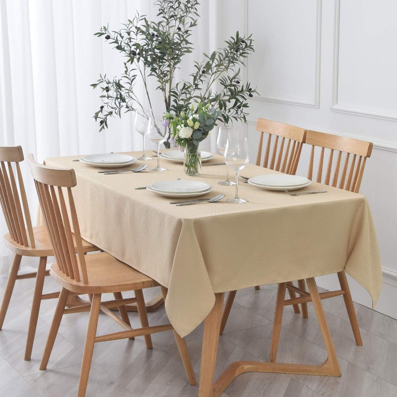 maxmill Rectangle Textured Tablecloth Waterproof Spillproof Wrinkle Free Table Cloth, Kitchen Dining Tabletop Decoration, Fabric Table Cover for Outdoor and Indoor Use, 52 x 70 Inch, Beige - Image 1